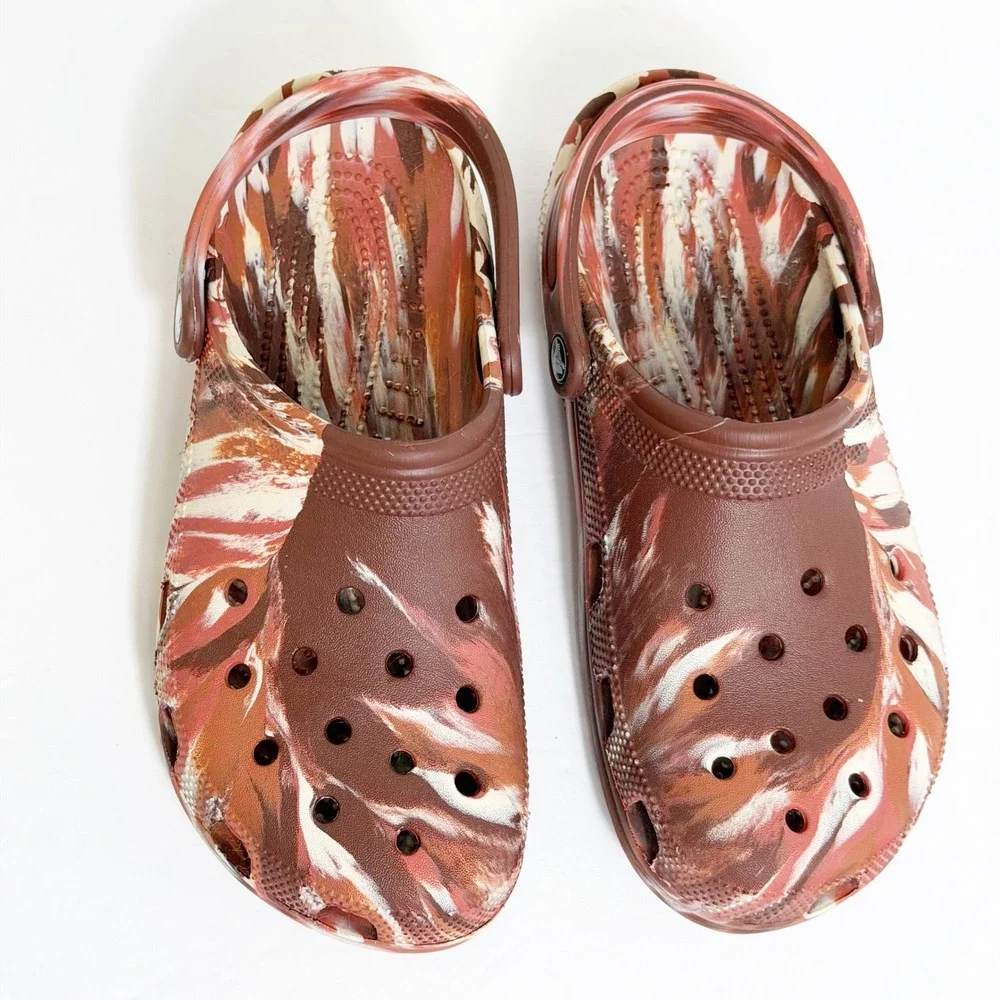 Crocs Classic Clog Mens 8 Womens 10 Brown Marble Swirl Slip On Shoes